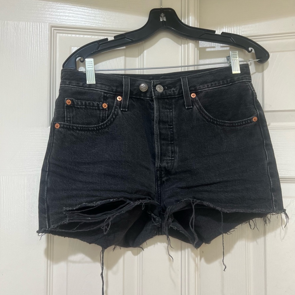 Levi's‎ 501 charcoal black jeans denim SHORTS distressed women’s size 27